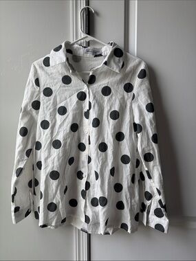 White Button-Down Shirt with Black Polka Dots
